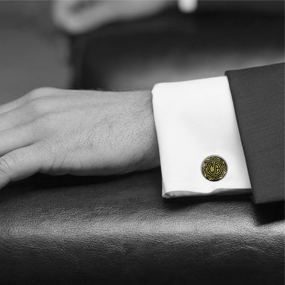 INITIAL GATSBY ART DECO STYLE CIRCLE ELEGANT CUFFLINKS - MFY23