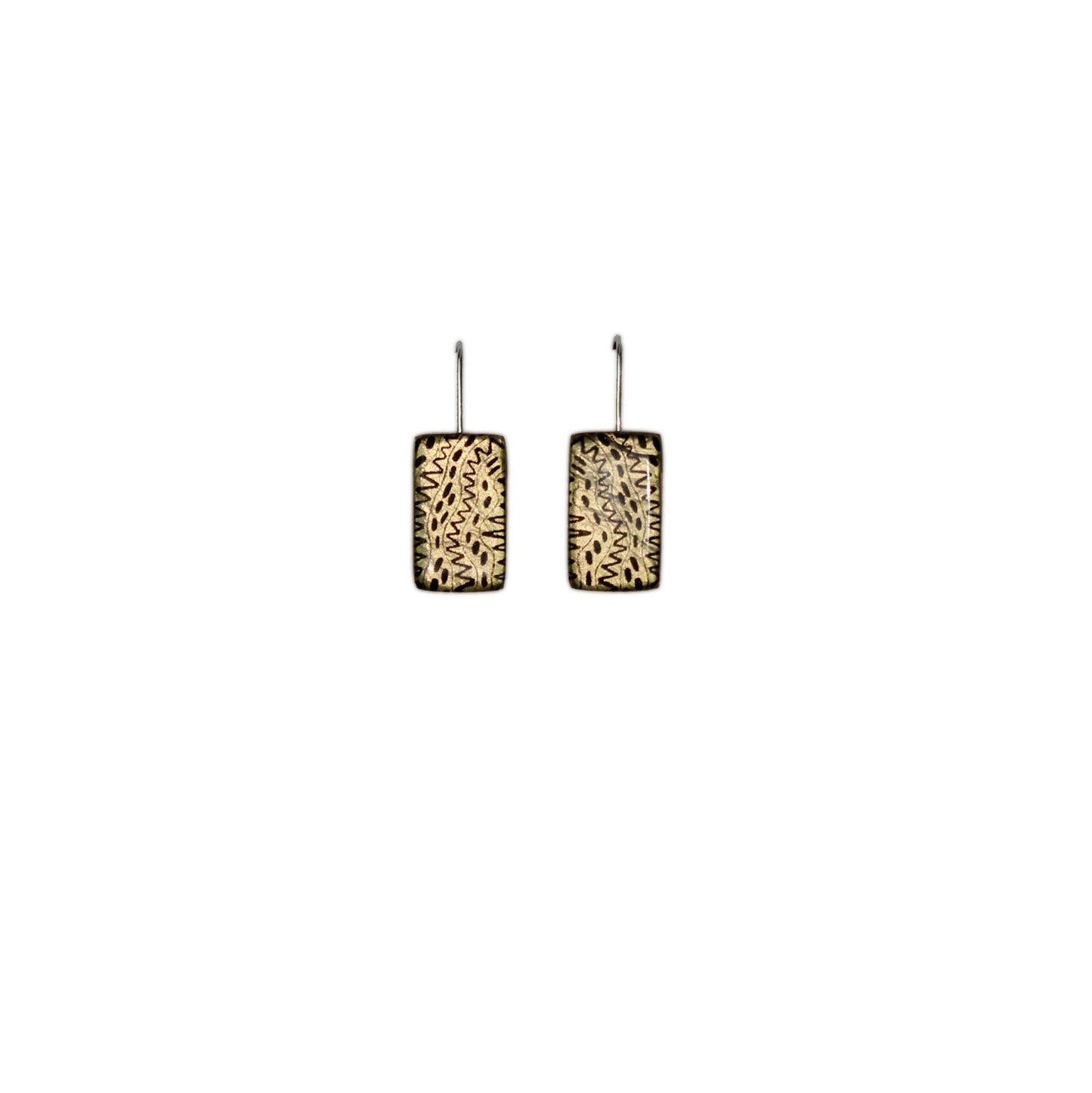 URSULA BLACK AND GOLD DANGLE DROP SMALL RECTANGLE EARRINGS - D554
