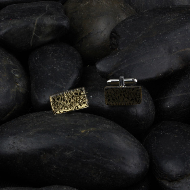 URSULA BLACK AND GOLD RECTANGLE ELEGANT CUFFLINKS - D564