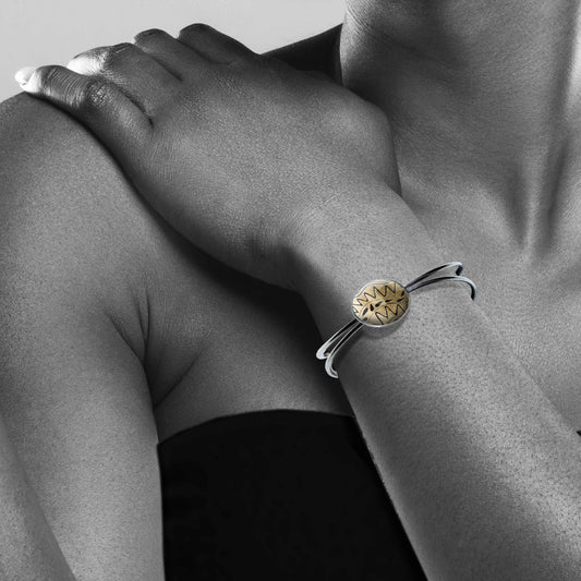 URSULA BLACK AND GOLD DOUBLE WIRE BANGLE - B125