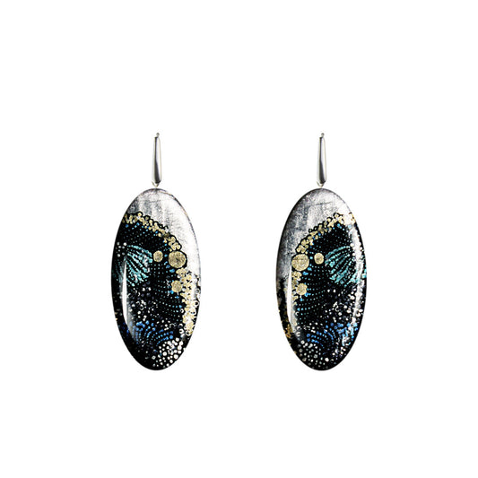 DANDLE DROP WENDY STATEMENT XXL BLACK OVAL EARRINGS - SD132