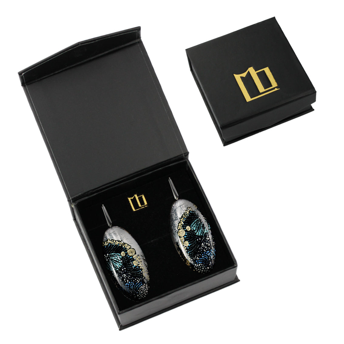 DANDLE DROP WENDY STATEMENT XXL BLACK OVAL EARRINGS - SD132