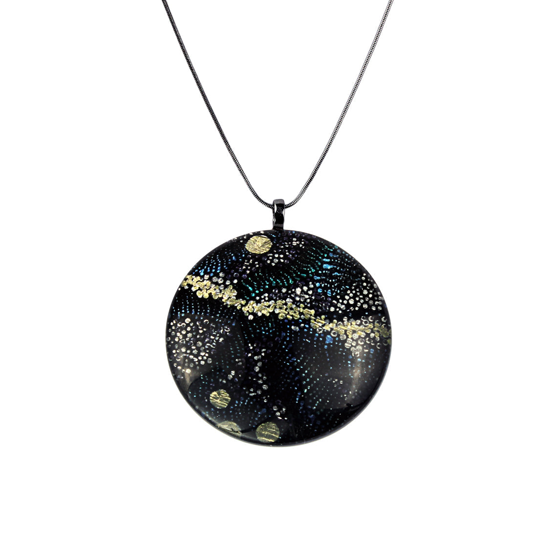WENDY BLACK LARGE CIRCLE PENDANT ON A CHAIN NECKLACE - SD137