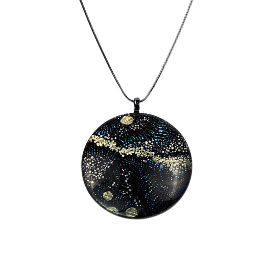 WENDY BLACK LARGE CIRCLE PENDANT ON A CHAIN NECKLACE - SD137