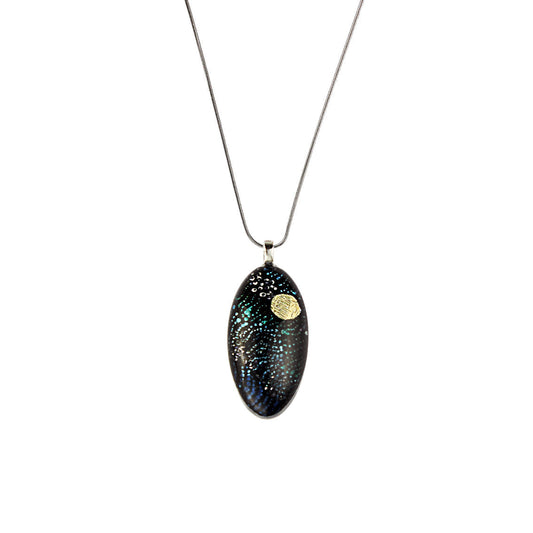 WENDY BLACK NARROW OVAL PENDANT ON A CHAIN NECKLACE - SD135