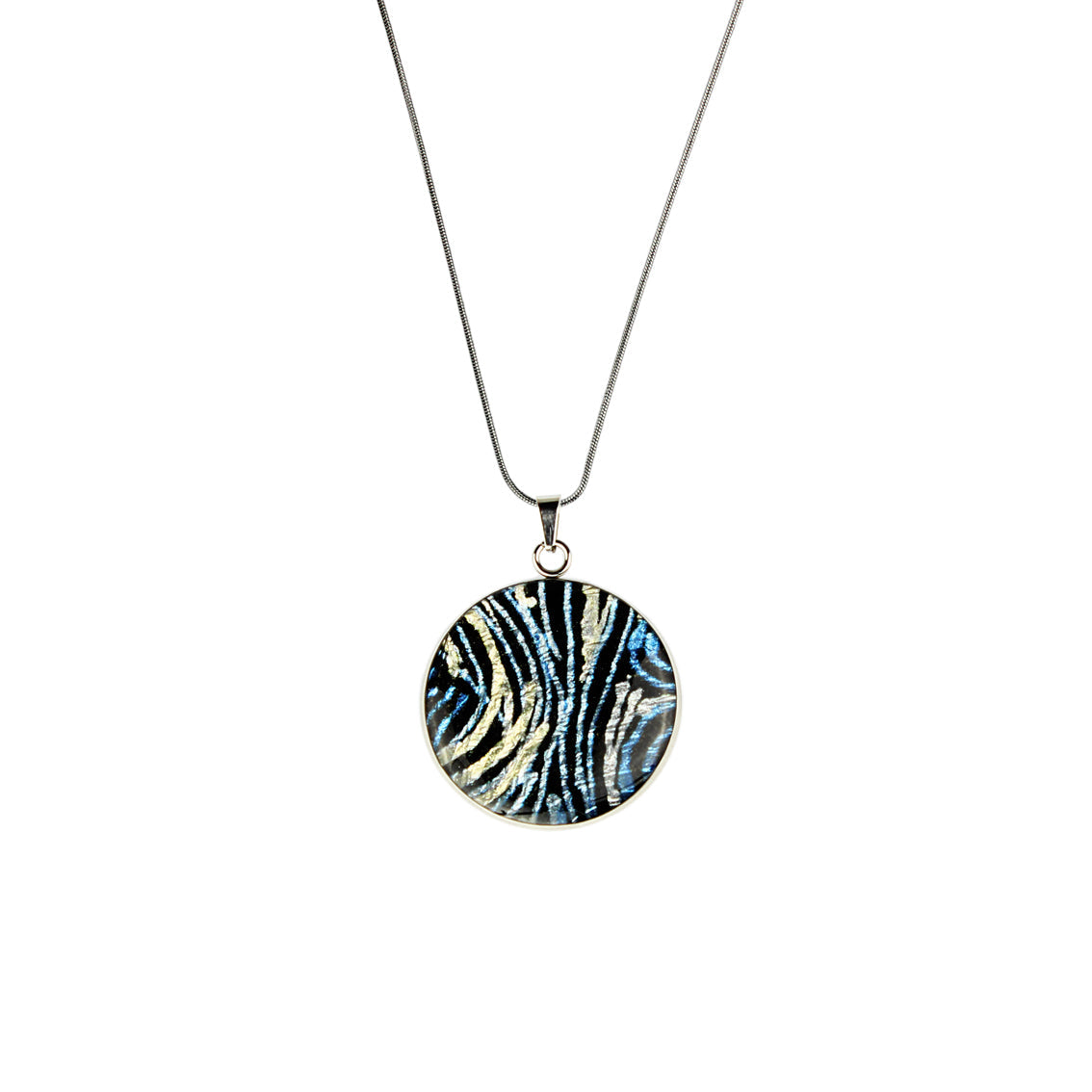 WENDY BLUE CIRCLE PENDANT ON A CHAIN NECKLACE - SD112 - in Circle Box