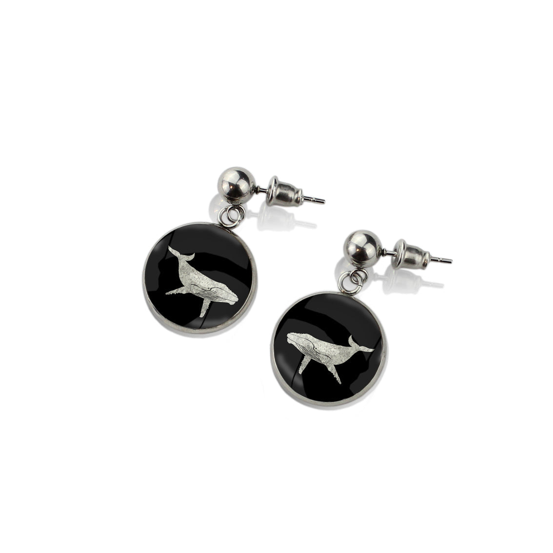 WHALE DANGLE DROP CIRCLE EARRINGS - MFY165 - in Circle Box