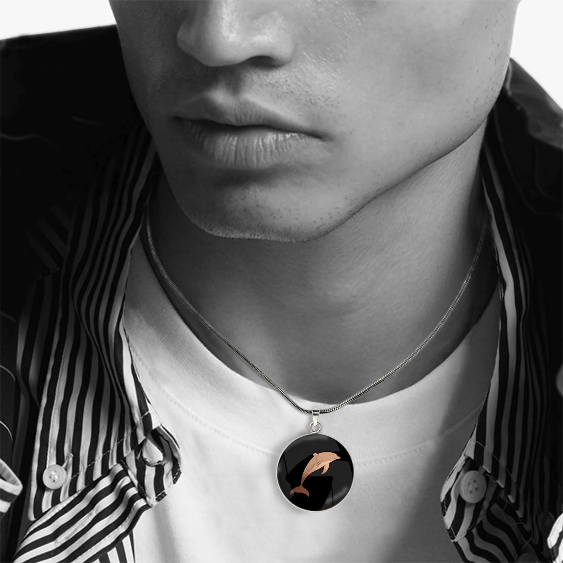 DOLPHIN CIRCLE PENDANT ON A CHAIN NECKLACE - MFY159S - on Satchel