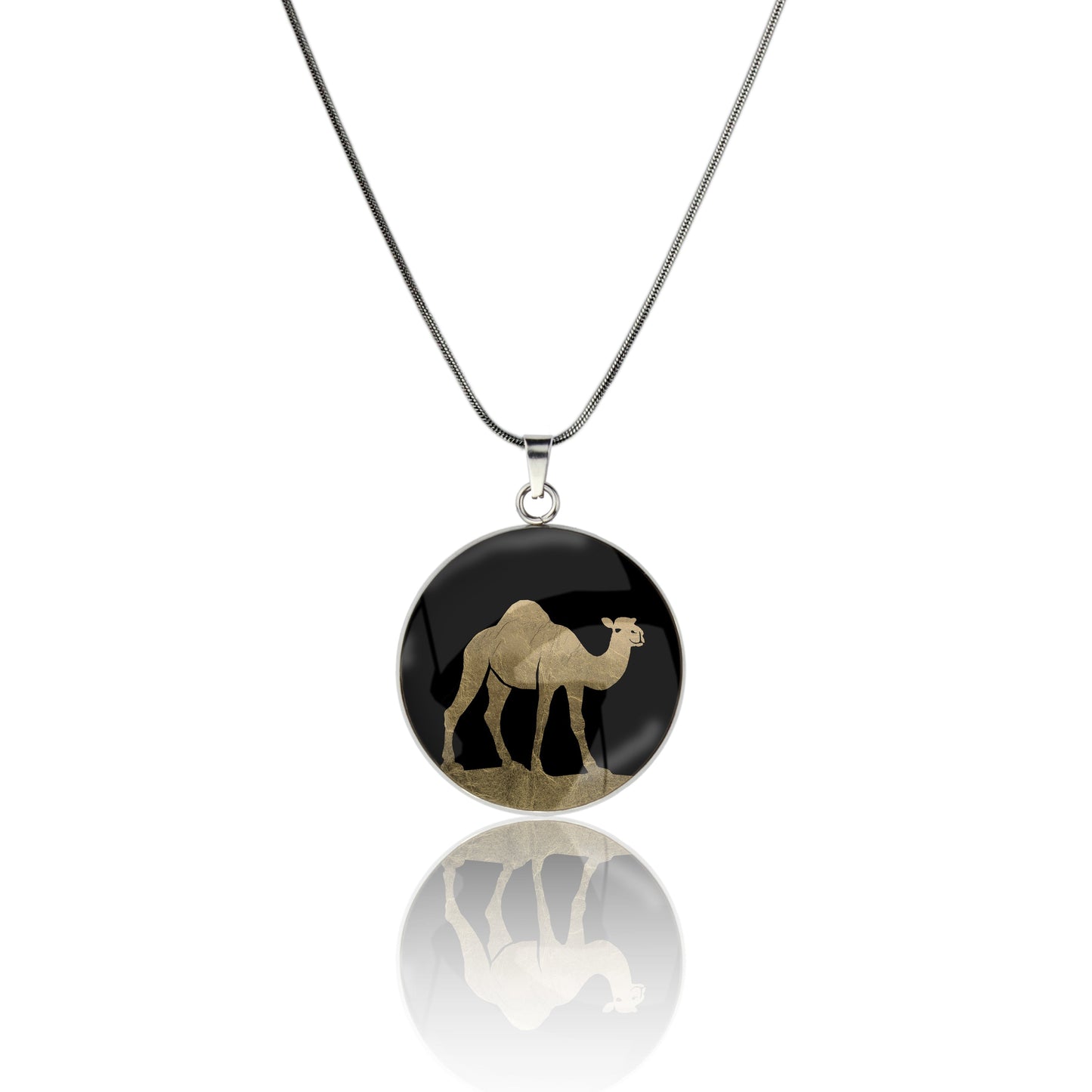 CAMEL CIRCLE PENDANT ON A CHAIN NECKLACE - MFY406 - in Circle Box